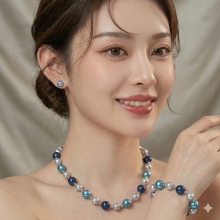 [N1047] Vòng Cổ Dây Chuyền Ngọc, Chuỗi Ngọc Trai Nhân Tạo, Xám Xanh Coban Sang Trọng Cho Nữ - DAISYN