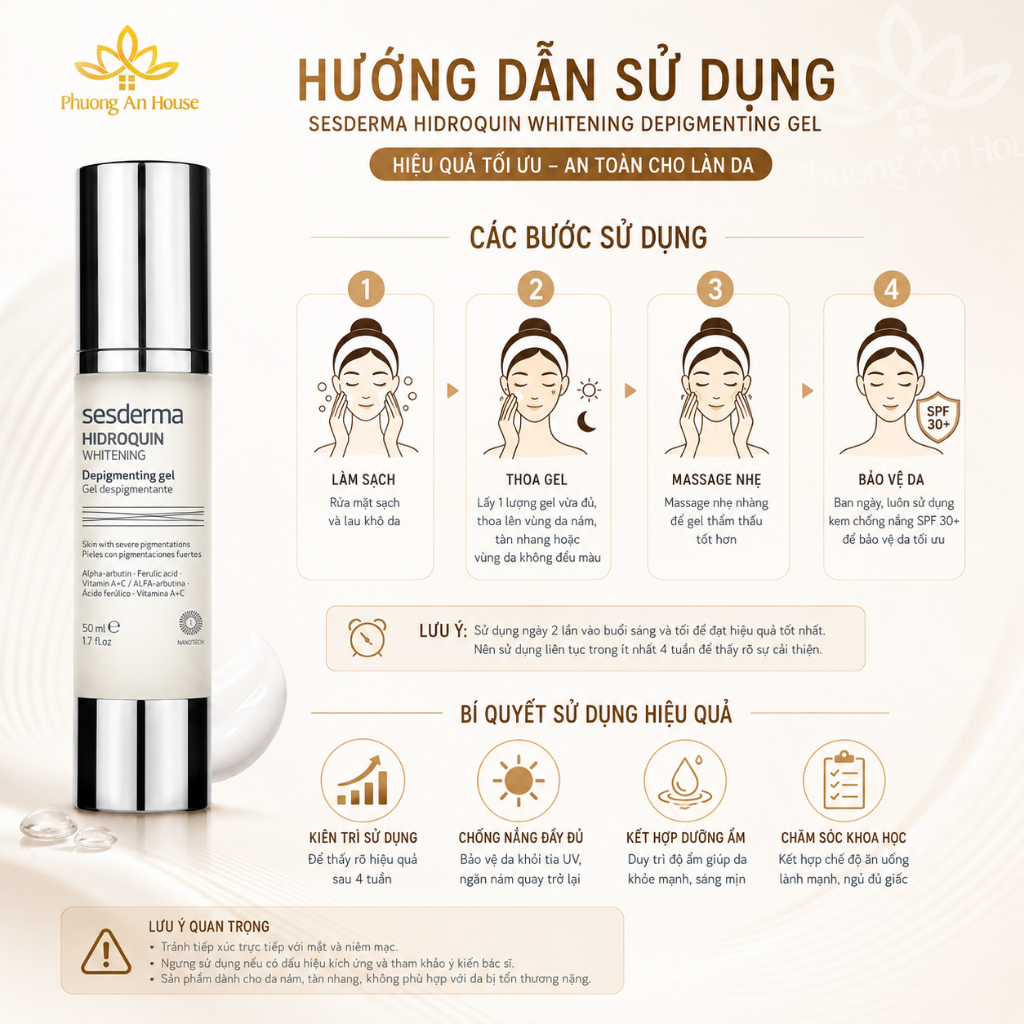 Gel dưỡng trắng da Sesderma Hidroquin Whitening Gel 50ml - Phương An House
