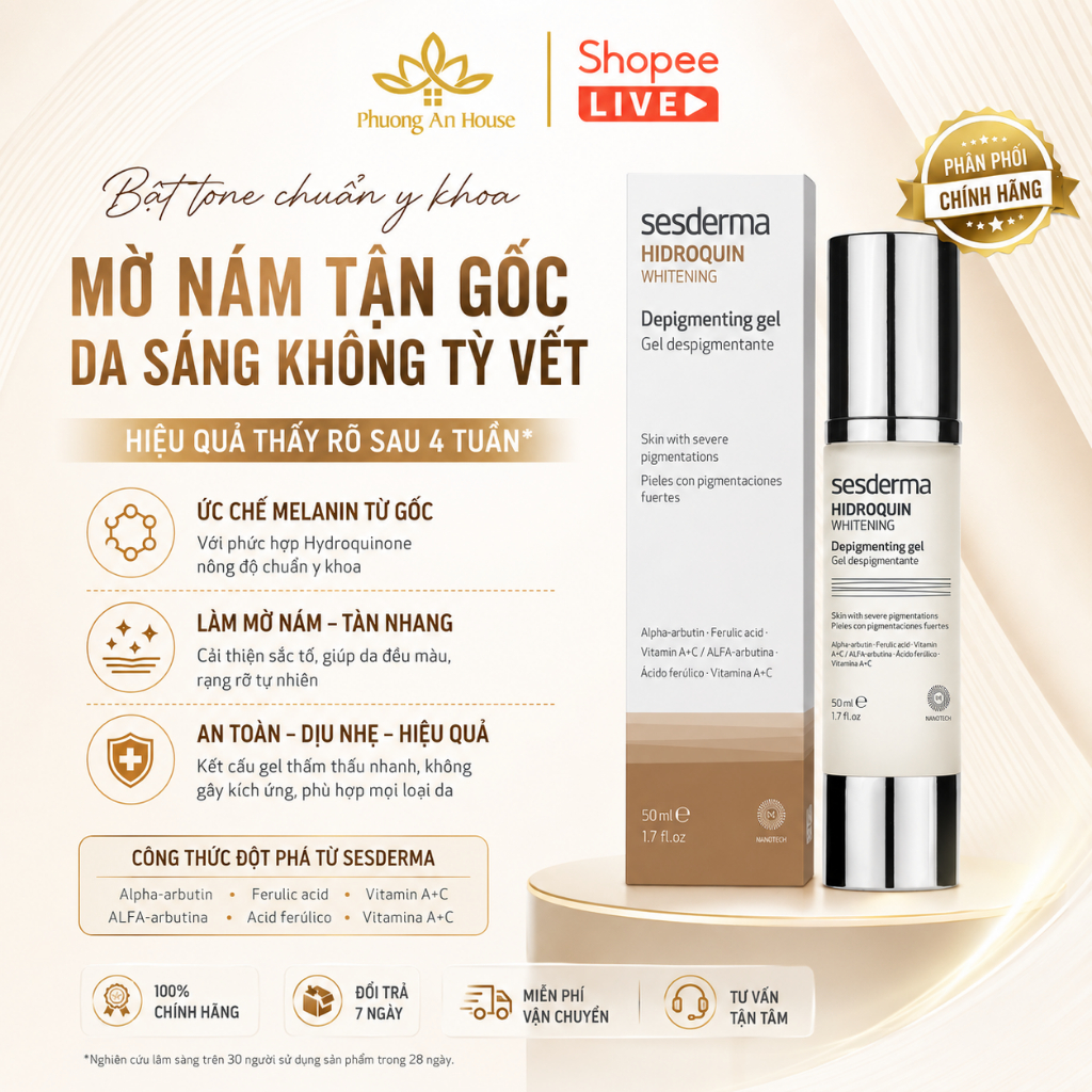 Gel dưỡng trắng da Sesderma Hidroquin Whitening Gel 50ml - Phương An House
