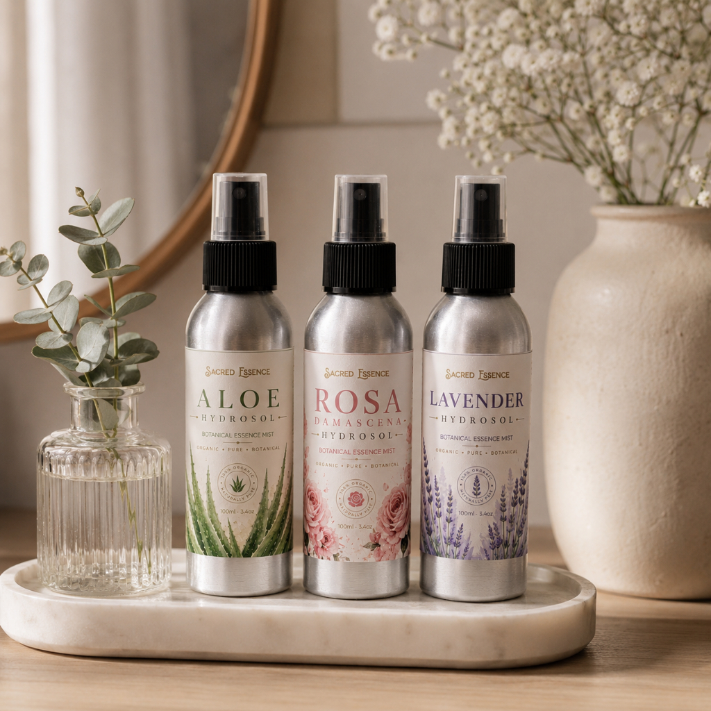 Xịt Khoáng Hydrosol Hữu Cơ | Lavender • Rosa Damascena • Aloe Vera | Bộ 3 Tiết Kiệm | Sacred Essence