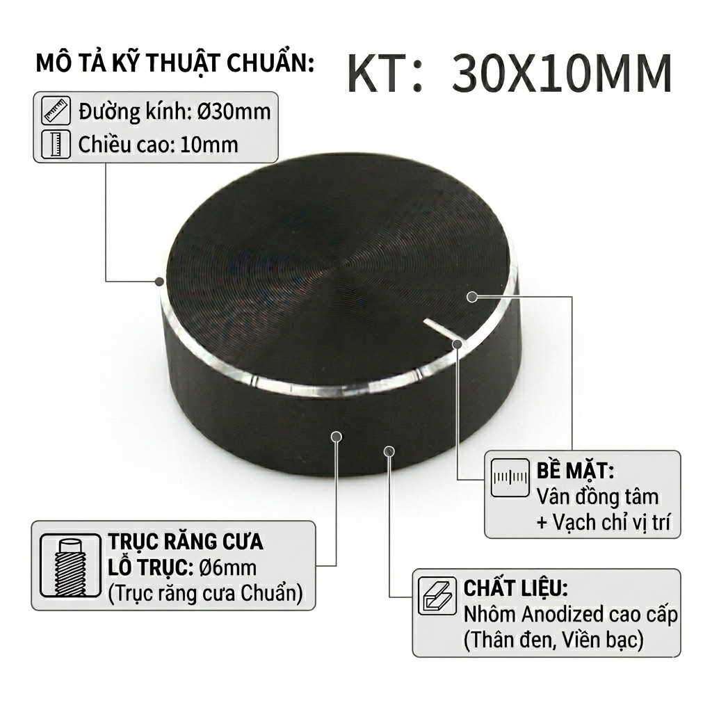 Núm Nhôm Phay Xước 30x10mm - Giải pháp điều khiển hoàn hảo cho thiết bị DIY