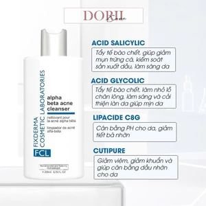 Fixderma Sữa Rửa Mặt Giảm Mụn Cho Da Nhờn FCL Alpha-Beta Acne Cleanser 200ml tặng mặt nạ
