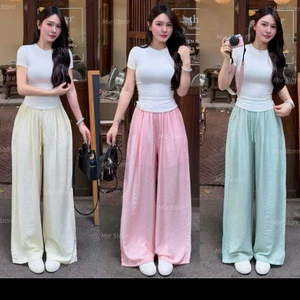 Quần suông hè chất đũi tơ 2 lớp mềm mát form 40-70kg chất linen đũi tơ dáng dài 100cm mềm nhẹ Q111.