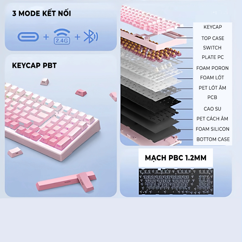 Bàn phím cơ Xinmeng X98U - Bàn phím cơ không dây led RGB, Layout 98%, Hotswap, 3 mode kết nối, Bàn phím văn phòng gõ tốt | BigBuy360 - bigbuy360.vn