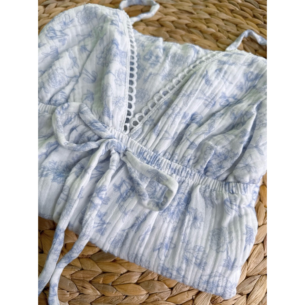 [Nắng.room]đồ mặc nhà váy 2 dây viền ren vải muslin cotton cao cấp Hàn Quốc vải 2 lớp thấm hút mồ hôi tốt
