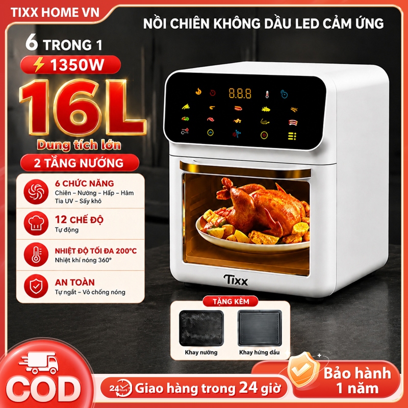 Tixx Nồi chiên không dầu Công suất 1350W nồi chiên đa năng Dung tích lớn 16L
