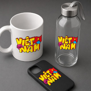 Tem Decal UV DTF chữ Việt Nam cách điệu 6,5cm dán Laptop, Dán Xe Máy, Dán Xe Điện