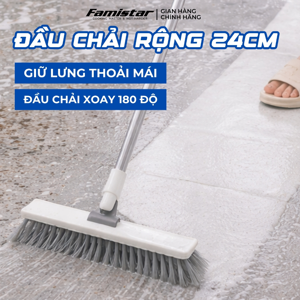 Cây chà sàn đầu chử A xoay 180 độ FAMISTAR, chổi cọ nhà vệ sinh toilet siêu sạch