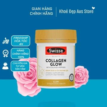 Viên uống giúp da căng mịn, sáng bóng Swisse Beauty Collagen Glow With Collagen Peptides 120 Viên