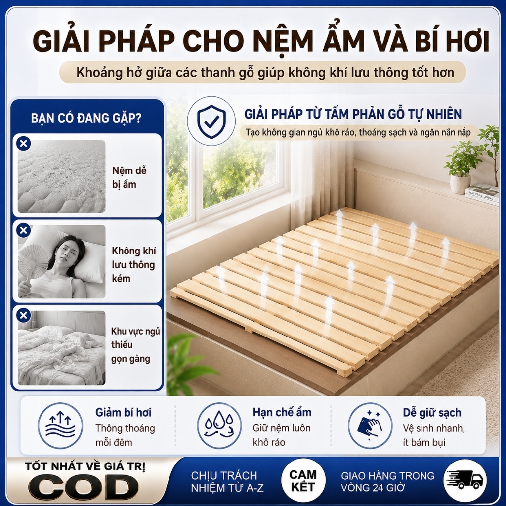 Giường tatami gỗ thông kiểu Nhật giường pallet cuộn gấp gọn bo tròn an toàn miếng chống trượt