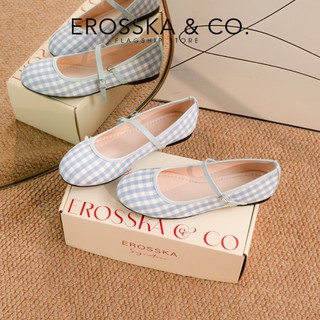 [EROSSKA] - Giày búp bê caro vintage dịu dàng phong cách tiểu thư màu vàng cao 1cm - EL138