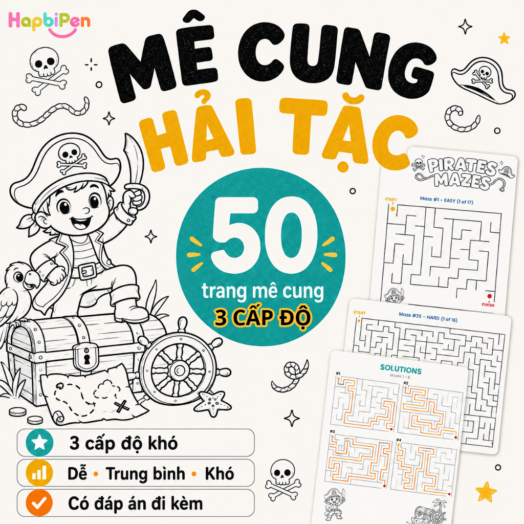 Bộ 50 Tờ Tranh Trò Chơi Giải Mã Mê Cung Maze Game - Đồ chơi giáo dục sớm Phát Triển Tư Duy Cho Bé