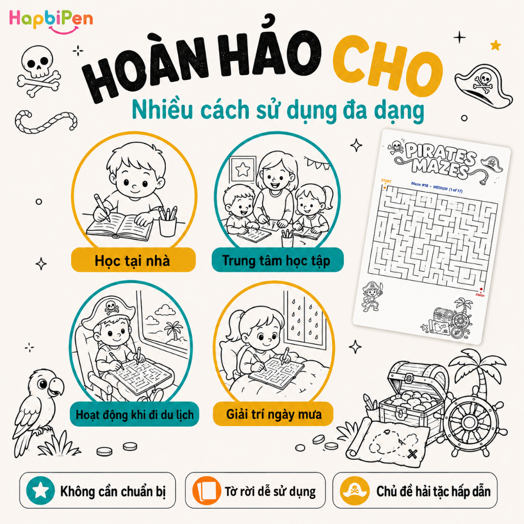 Bộ 50 Tờ Tranh Trò Chơi Giải Mã Mê Cung Maze Game - Đồ chơi giáo dục sớm Phát Triển Tư Duy Cho Bé