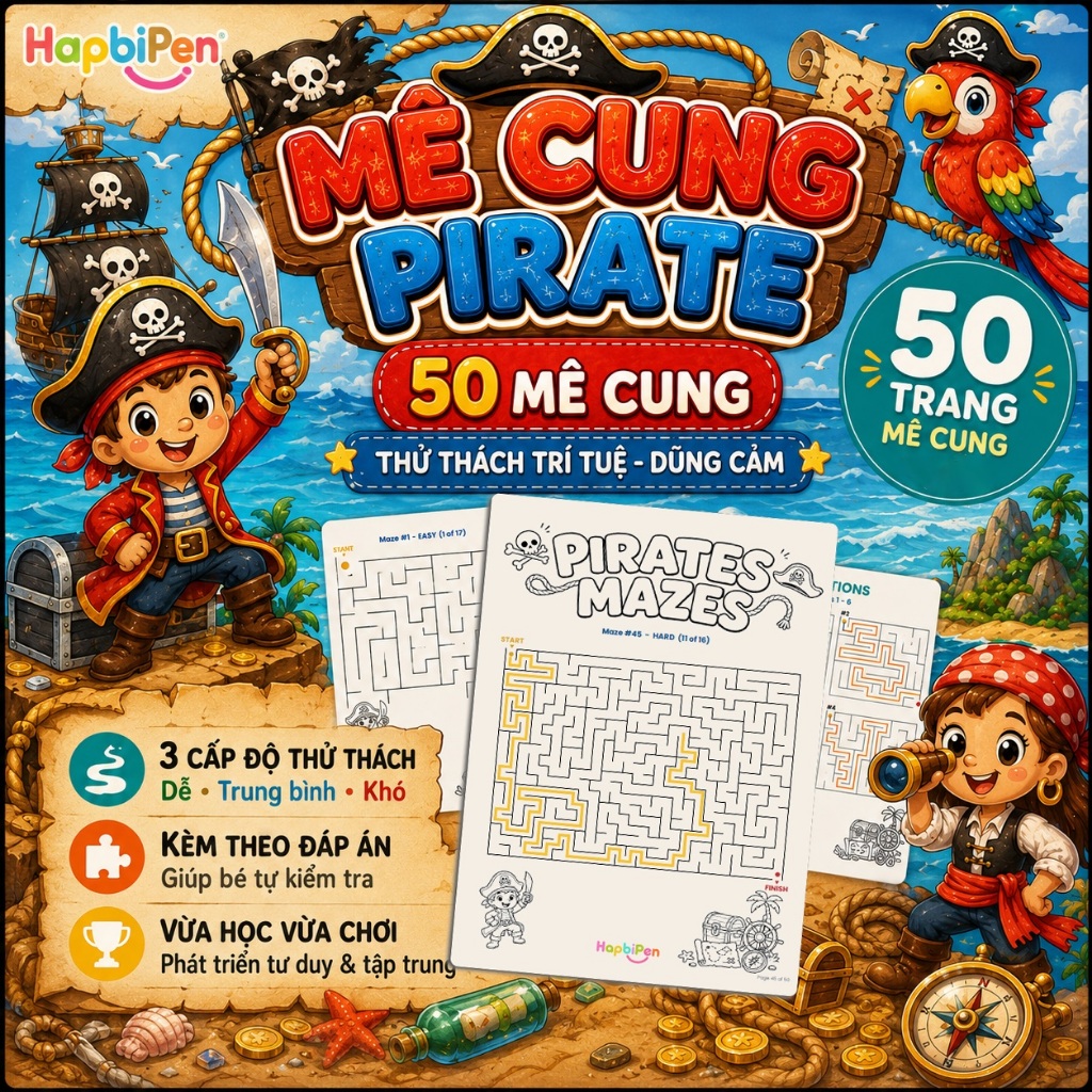 Bộ 50 Tờ Tranh Trò Chơi Giải Mã Mê Cung Maze Game - Đồ chơi giáo dục sớm Phát Triển Tư Duy Cho Bé