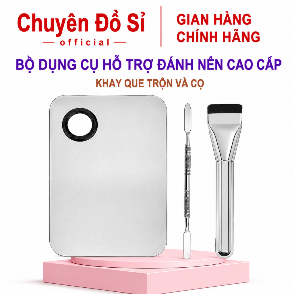 [Mua 5 tặng 1] Dụng Cụ Hỗ Trợ Đánh Nền (Khay Que Trộn Kem, Cọ Dẹt Tán Nền)