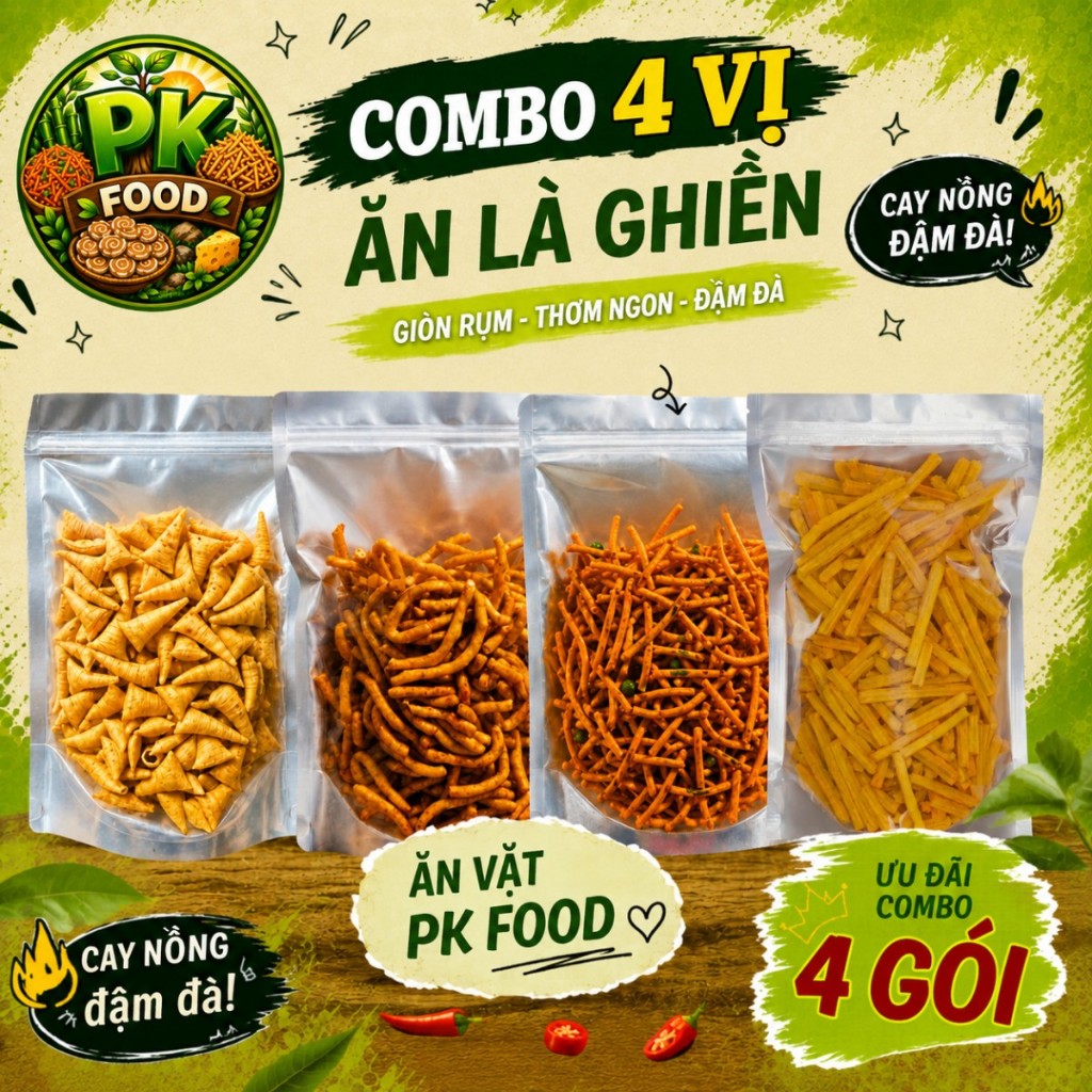Combo 4 Bánh: Khoai Tây + Tăm Đậu + Neo Cay + Tam Giác - 1Kg - PK FOOD