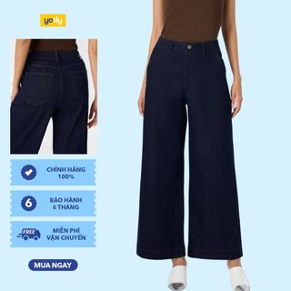 Quần Jeans Nữ Wide Leg Liền Cạp Phối Chun Co Giãn Nhẹ, Mềm Mại WCJE26A016