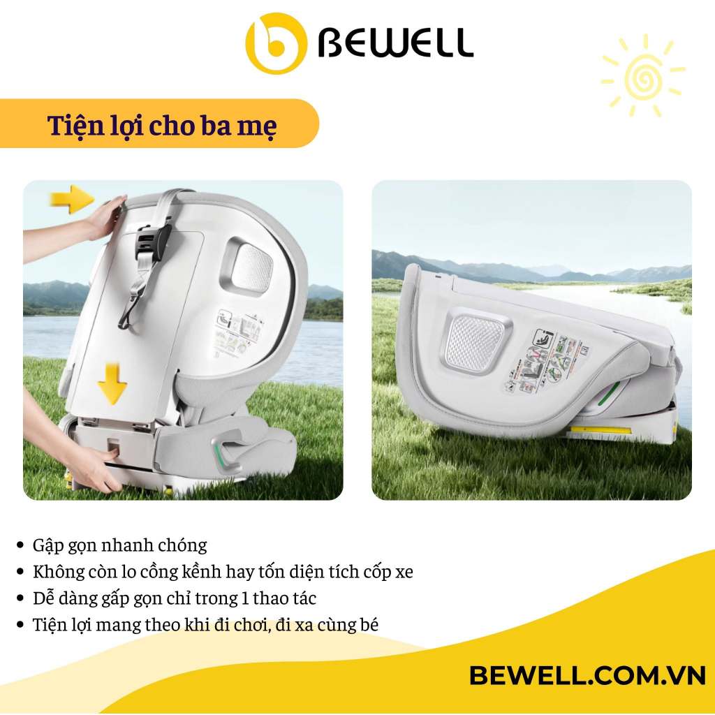 Ghế Ngồi Ô Tô Cho Bé BEWELL BW26A ISOFIX – Chuẩn ECE R129 Châu Âu, Cho Bé 1-12 Tuổi (9-36kg)