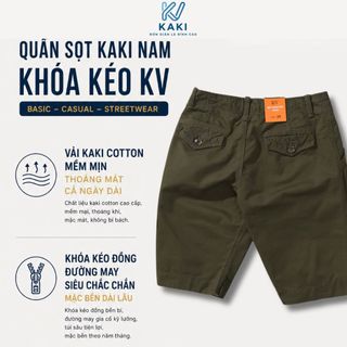 Quần short kaki nam, cotton dày dặn KV Cam Kaki form regular fit basic, khóa kéo đồng, bền màu