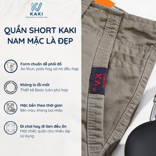 Quần short kaki nam, cotton dày dặn KV Cam Kaki form regular fit basic, khóa kéo đồng, bền màu