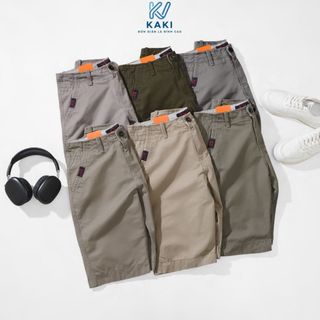 Quần short kaki nam, cotton dày dặn KV Cam Kaki form regular fit basic, khóa kéo đồng, bền màu