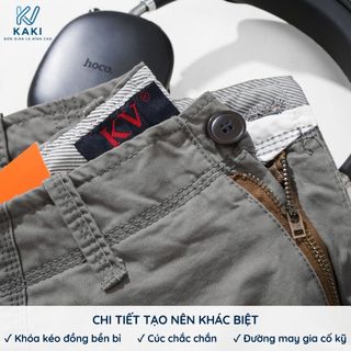 Quần short kaki nam, cotton dày dặn KV Cam Kaki form regular fit basic, khóa kéo đồng, bền màu