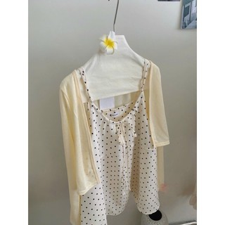 Set Áo Váy 2 Dây Chấm Bi Kèm Áo Khoác Cardigan Mỏng Polka Set Nàng Thơ Mặc Đi Chơi - Cakecat