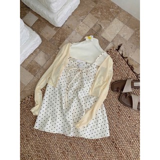 Set Áo Váy 2 Dây Chấm Bi Kèm Áo Khoác Cardigan Mỏng Polka Set Nàng Thơ Mặc Đi Chơi - Cakecat