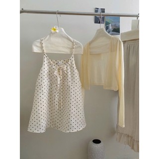 Set Áo Váy 2 Dây Chấm Bi Kèm Áo Khoác Cardigan Mỏng Polka Set Nàng Thơ Mặc Đi Chơi - Cakecat