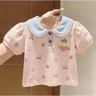 mùa hè mới hoạt hình cô gái ngọt ngào trẻ em bé búp bê màu hồng dễ thương cổ áo thun ngắn tay áo