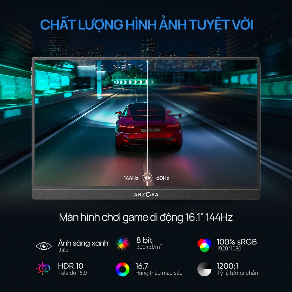 Màn Hình Di Động ARZOPA Z1FC 16.1" 144Hz IPS FHD | 106% sRGB | USB-C HDMI | Chính Hãng | Hỏa Tốc