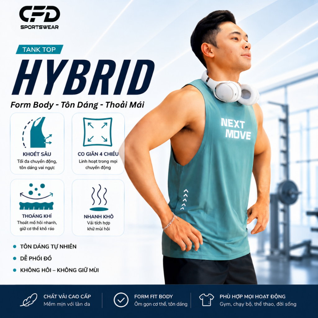 [Deal Hot] Áo Gym Nam TankTop Form Body, CFD Hybrid Tôn Dáng, Thoáng Khí Nhanh Khô