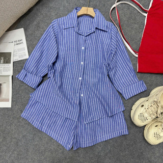 Đồ Bộ Bigsize Nữ Áo Sơ Mi Tay Dài Kèm Quần Short Lưng Chun Cá Tính Vải Linen SET865