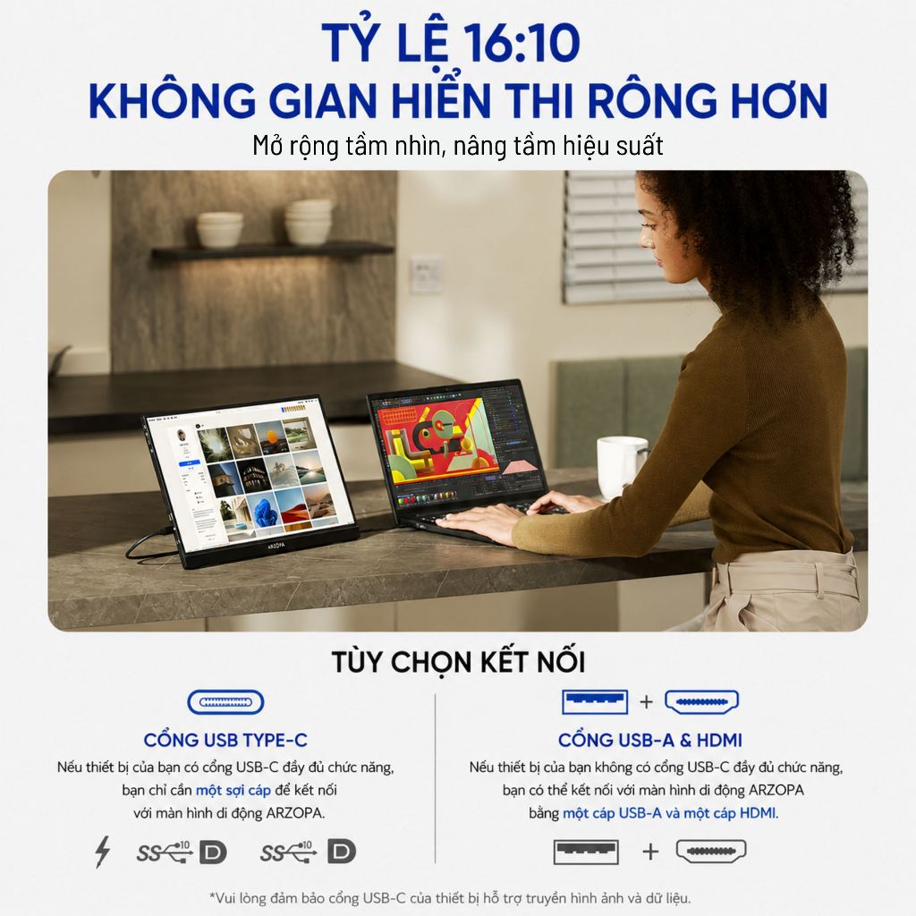 Màn Hình Di Động ARZOPA Z1RC 16" 2.5K IPS | 500 Nits | 100% sRGB | USB-C HDMI | Chính Hãng |Hỏa Tốc