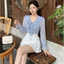 Áo sơ mi hoa cổ bèo buộc dây tay loe style hàn quốc A2708