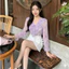 Áo sơ mi hoa cổ bèo buộc dây tay loe style hàn quốc A2708