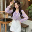 Áo sơ mi hoa cổ bèo buộc dây tay loe style hàn quốc A2708