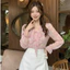 Áo sơ mi hoa cổ bèo buộc dây tay loe style hàn quốc A2708