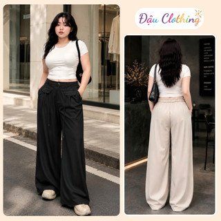 Quần ống rộng bigsize nữ dáng suông dài cạp cao hách dạng chất cotton lạnh mềm nhẹ mát QDNT