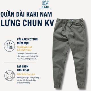 Quần dài kaki nam lưng thun co giãn KV Kaki form slim fit, vải kaki cotton mềm mịn, thoáng khí, mặc đi làm hằng ngày
