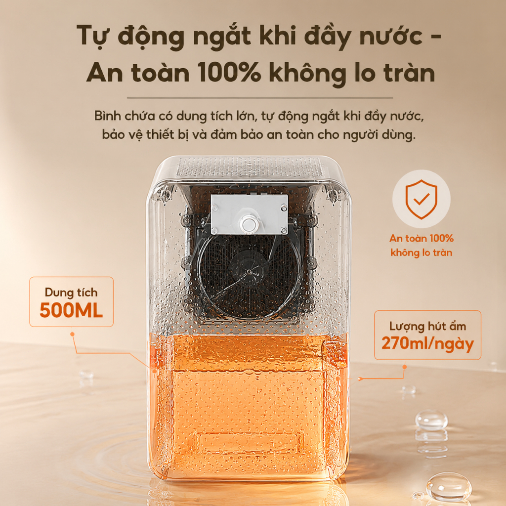 Tixx Máy hút ẩm 0.5L thiết btị gia đình văn phòng 270mL/ngày chống ồn tiết kiệm điện