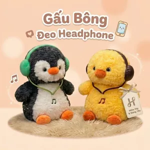 Gấu Bông Đeo HeadPhone Lông Xù Đáng Yêu, Thú Nhồi Bông Chim Cánh Cụt,Gà Đeo Tai Nghe Quà Tặng Cho Bé,Người Yêu