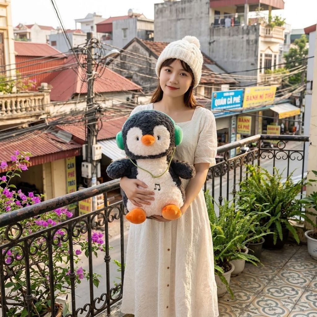 Gấu Bông Gà.Chim Cánh Cụt Đep HeadPhone Đáng Yêu,Thú Nhồi Bông Chim Cánh Cụt và Gà Con Âm Nhạc