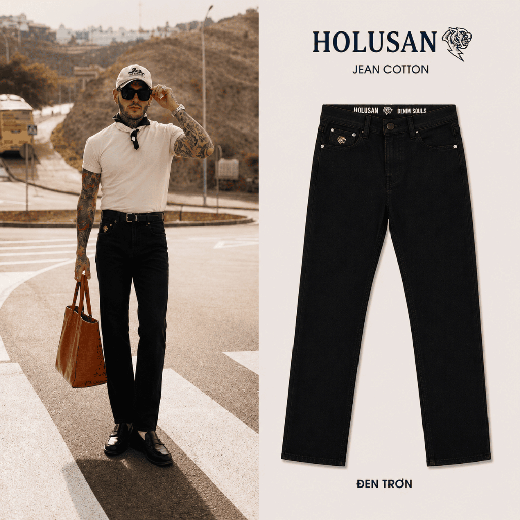 Đen Trơn VIP 8 - Quần Jean Nam Đen Trơn Slimfit Holusan Co Giãn Nhẹ Form Ôm Basic Cao Cấp