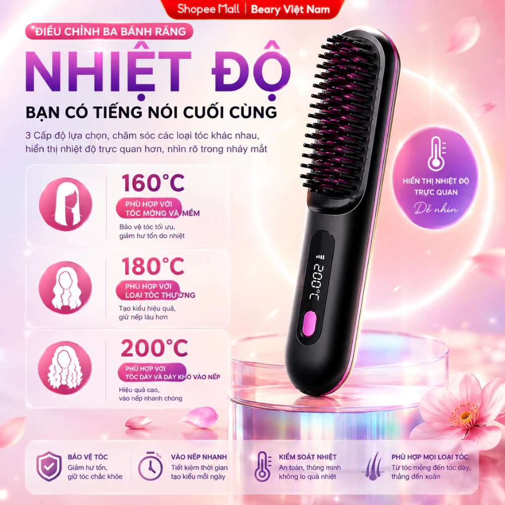 Lược Chải Tóc Điện Ion Âm METIS Lược Duỗi Thẳng, Bảo Vệ Tóc Cao Cấp Với 50 Triệu Ion Âm