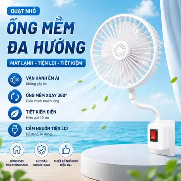 Quạt mini lốc xoáy nhỏ, lực gió mạnh mát rười rượi phích cắm hai chân tích hợp, hoạt động êm ái, tiết kiệm điện.