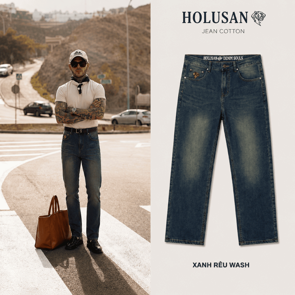 XANH RÊU VIP 1 - Quần Jean Nam Đen Trơn Slimfit Holusan Co Giãn Nhẹ Form Đứng Basic Cao Cấp