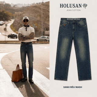 XANH RÊU VIP 1 - Quần Jean Nam Đen Trơn Slimfit Holusan Co Giãn Nhẹ Form Đứng Basic Cao Cấp