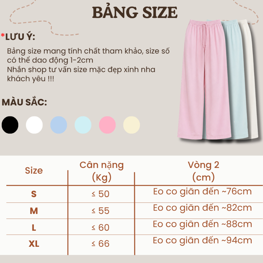 [ DEAL MỞ BÁN ] Quần Ống Rộng Nữ Nhiều Màu Vải Linen Cạp Chun Có Dây Rút Thoải Mái - Pena House