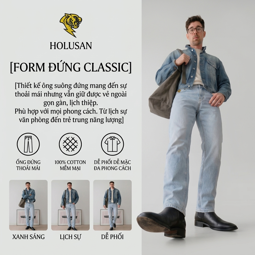 Xanh Sáng was VIP 6 - Quần Jean Nam Xanh Sáng Slimfit Co Giãn Nhẹ Form Đứng Tôn Dáng Holusan Basic Dễ Phối